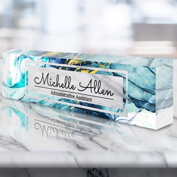 Personalized Name Plate for Desk | Clear Acrylic Glass art | Custom Office Decor Nameplate Sign | Personalized Gift (VWAQ-ACS23)