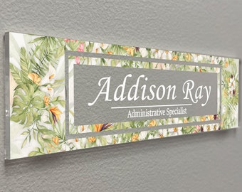 Aesthetic Decor, Acrylic Sign, Office Door Name Plate for Desk or Wall, Tropical Design (VWAQ-WACS25)
