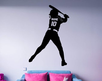 Custom Softball Wall Decal with Name and Jersey Number - Personalized Sports Girls Room Decor - VWAQ CS18