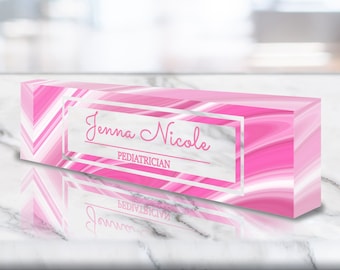 Personalized Name Plate for Desk | Clear Acrylic Glass Marble Art | Custom Office Decor Nameplate Sign | Personalized Gift (VWAQ-ACS32)