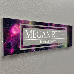 Aesthetic Decor Acrylic Sign Office Door Name Plate for Desk or Wall, Outer Space Design (VWAQ-WACS54)