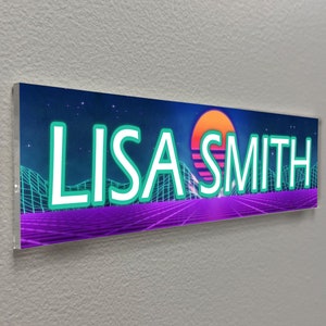 Office Door Name Plate Acrylic Sign Aesthetic Decor for Desk or Wall Synthwave Retro Design (VWAQ-WACS69)