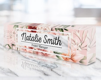 Personalized Name Plate for Desk | Clear Acrylic Glass art | Custom Women's Office Decor Nameplate Sign | Personalized Gift (VWAQ-ACS12)