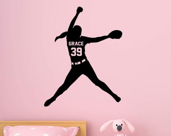 Personalized Girls Softball Pitcher Wall Decal with Name - Custom Baseball Wall Sticker Sports Decor - VWAQ - CS39