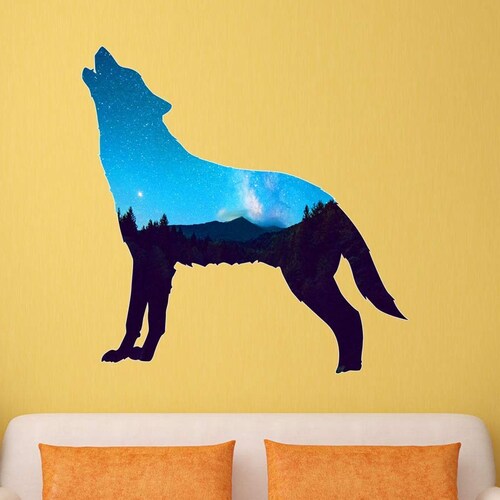Northern Lights Wall Decal Wolf Wall Sticker Scenery Decor Etsy