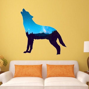 Howling Wolf Night Sky Wall Decal - Scenery Sticker Nature Decor - VWAQ SC14