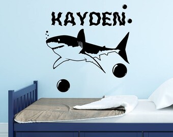 Custom Shark Wall Decal - Shark Name Wall Decal - Personalized Name Decal For Kids Wall Boys Room Decor - VWAQ CS58