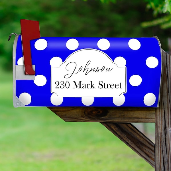 Personalized Polka Dot Mailbox Cover Magnetic - Custom Address Mailbox Wrap - VWAQ PMBM9