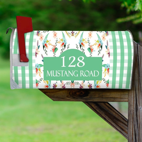 Custom Address Mailbox Magnet - Personalized Mailbox Covers Magnetic Floral Plaid - VWAQ PMBM11