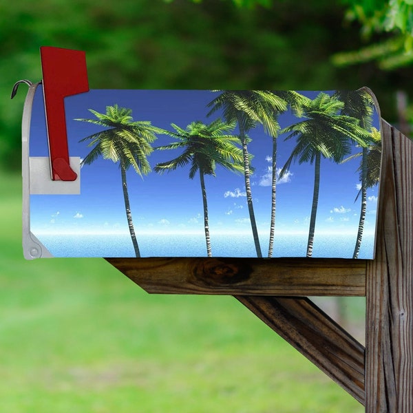 Tropical Palm Trees Mailbox Cover Magnetic - Ocean View Summer Swag - VWAQ MBM12