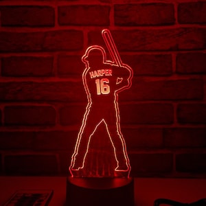Personalized LED Lamp Name Baseball Night Light up Sign - Edge Lit Acrylic Baseball Player (VWAQ ACR9)