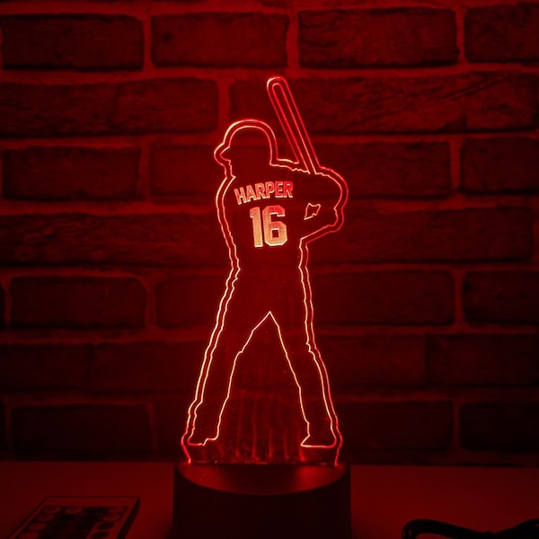 Personalized LED Lamp Name Baseball Night Light up Sign - Edge Lit Acrylic Baseball Player (VWAQ ACR9)
