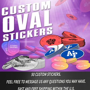 Custom Business Promotional Logo Stickers Oval 50 Pack Vinyl Sticker Die Cut Kiss Cut VWAQ