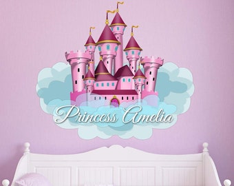 Personalized Princess Castle Wall Decals for Girls Bedroom - Custom Name Nursery VWAQ - NS4