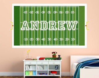 Football Wall Decal - Custom Football Field Name Decal for Wall - Personalized Boys Room Name Wall Decal Sports Sticker Decor - VWAQ HOL11