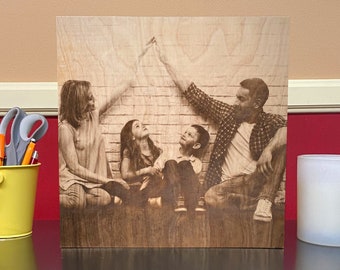 Custom Family Portrait, Laser Engraved Photo on Wood (VWAQ WD2)