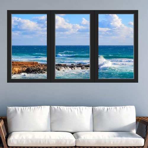 Beach Wall Decal Ocean 3D Beach View Window Mural Sticker Etsy