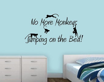 Boys Room Jungle Decor Nursery Headboard Wall Decals - No More Monkeys Jumping On The Bed (VWAQ)