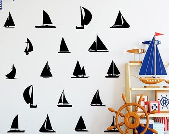 Sailboat Decals for Walls Kids Room - Pack of Vinyl Stickers VWAQ - 18 PCS