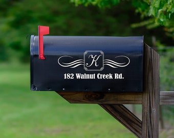 Mailbox Numbers Street Address Family Name Monogram Vinyl Decal Set of 2 - Insert Initial & Address Personalized Mailbox Stickers VWAQ CMB36