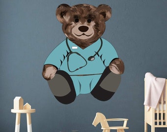 Doctor Teddy Bear Wall Decal - Nursery Stickers Stuffed Animal Decor - VWAQ TEB2