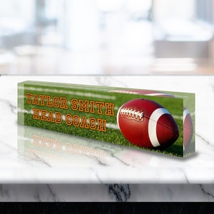 Personalized Name Plate for Desk | Custom Name Clear Acrylic Glass Football Gift | Coach | Football Player | Personalized Gift (VWAQ-ACS81)
