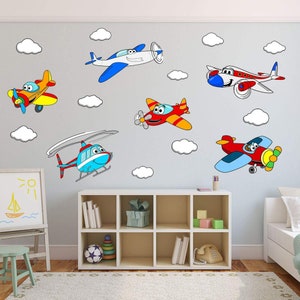 Kids Airplane Wall Decals Peel and Stick Aviation Vinyl Stickers Nursery Decor - VWAQ PAS31