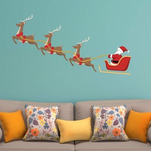 Santa Claus Reindeer Christmas Holiday Wall Decal Sticker - VWAQ HOL1