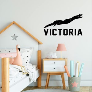Personalized Name Swimmer Wall Decal Customized Kids Room Decor VWAQ - CS91
