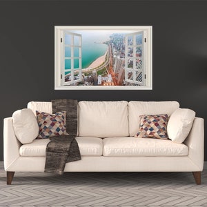 Scenic Wallpaper, Fake Window Decal, Wall Art Beach Room Decor - VWAQ - NWT32