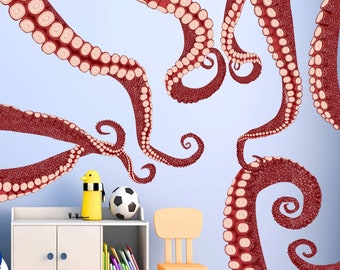 Vinyl Octopus Tentacles Wall Sticker - Kraken Vinyl Wall Decal Sea Monster Beach Wall Decal Boys Room Decor - VWAQ - NA06