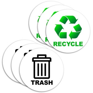 Recycle and Trash Logo Sticker - Set of 6 Decals for Trash Can Recycling Bin VWAQ - PAS29