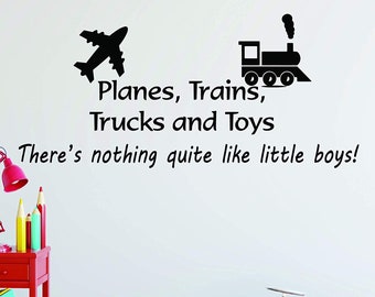 VWAQ Planes, Trains, Trucks and Toys Boys Room Wall Quotes Decal - Nursery Decorations