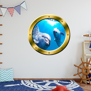 Dolphins Window Porthole Vinyl Decal Underwater Mural - VWAQ GP8