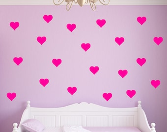 Hearts Decals for Wall - Pack of 20 Vinyl Stickers - Peel and Stick Girls Bedroom Decor - VWAQ