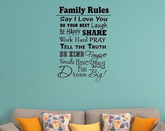 Family Rules Vinyl Wall Decal Inspirational Quote Home Decor Family Wall Art Saying VWAQ-3051