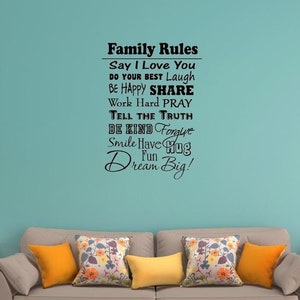 Family Rules Vinyl Wall Decal Inspirational Quote Home Decor Family Wall Art Saying VWAQ-3051