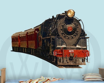 Train Decor - Vintage Train Decal - Locomotive Wall Art - Peel And Stick Wall Sticker - Reusable Fabric Material - Home Decor VWAQ-PAS2