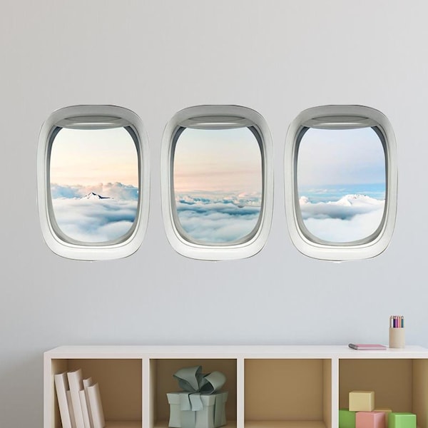 VWAQ Airplane Clouds Wall Decals For Kids Rooms | Aviation Wall Stickers, Plane Window Clings - PPW36