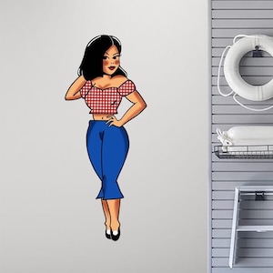 Pinup Girl Peel and Stick Wall Decal - Vintage Traditional Tattoo Wall Art Sticker - AT7 - VWAQ