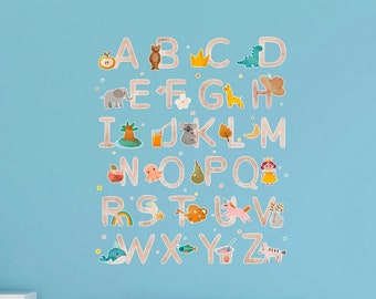 Nursery Alphabet with Animals Vinyl Wall Decal Kids Room Decor Sticker Removable - HOL74 - VWAQ
