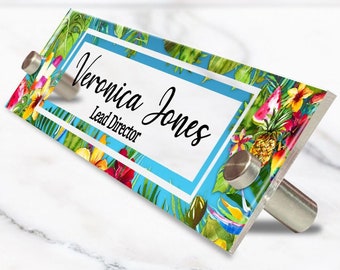 Office Door Name Plate, Acrylic Sign, Aesthetic Decor for Desk or Wall, Tropical Design (VWAQ-WACS15)