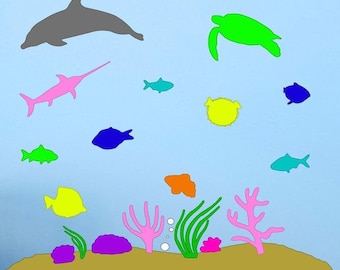 Nautische muur stickers Vinyl vis muur stickers - koraalrif muur stickers kinderkamer muur Decor Oceaan dieren - VWAQ POF1