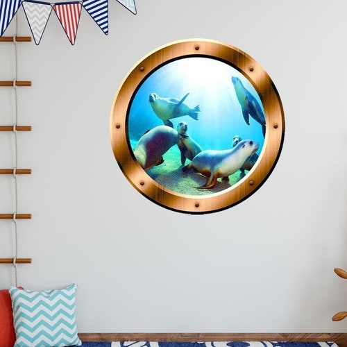 Submarine Window Ocean Scene Wall Decal Mural Shipwreck Etsy