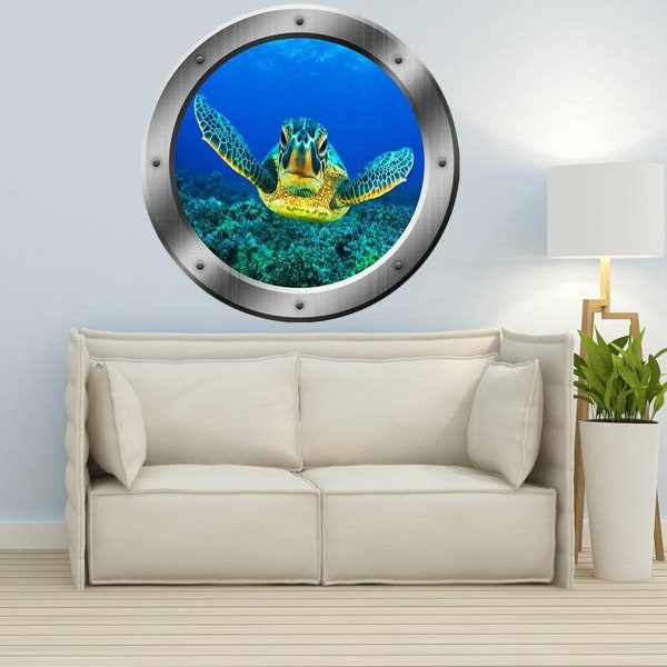 Sea Turtle Porthole Wall Decal Ocean View 3D Window Sticker Kids Room Wall Art PO16