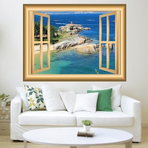 Scenic Wallpaper, Fake Window Decal, Wall Art Beach Room Decor - VWAQ NW89