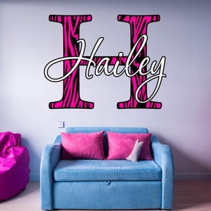 Custom Name Decal - Zebra Print Monogram Wall Decals - Personalized Girls Room Wall art Sticker - Choose Name - VWAQ-CM3
