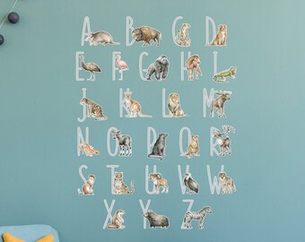 Alphabet Nursery with Animals Vinyl Wall Sticker Kids Room Decor Decal Removable - HOL76 - VWAQ