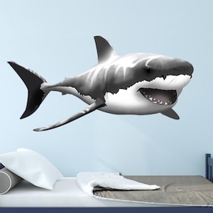 Cartoon Shark Wall Decal – Cute Shark Nursery Decor, Ocean Theme Wall Sticker for Kids Room, Baby Shark Bathroom Decal - VWAQ-NA01