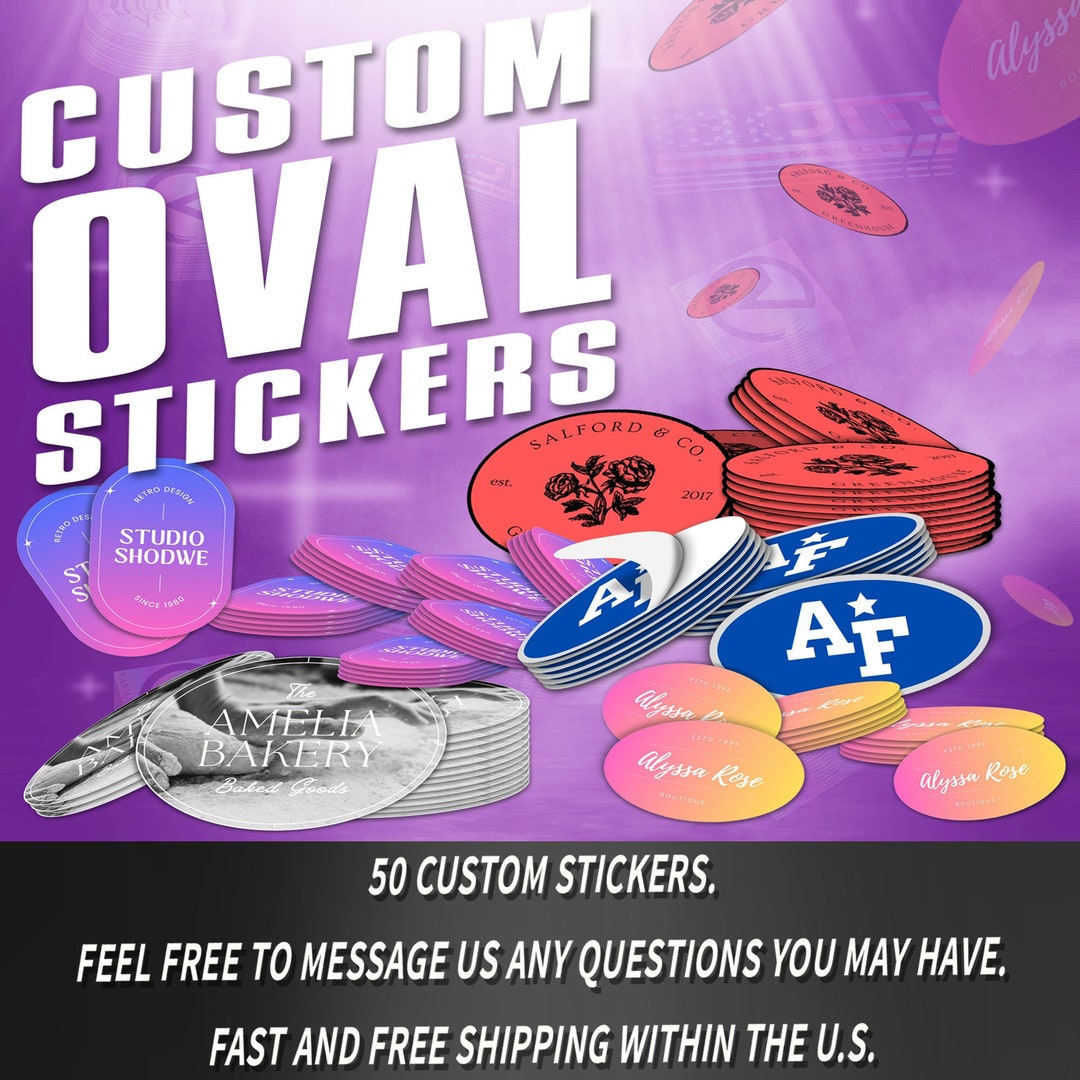 Custom Business Promotional Logo Stickers Oval 50 Pack Vinyl Sticker ...